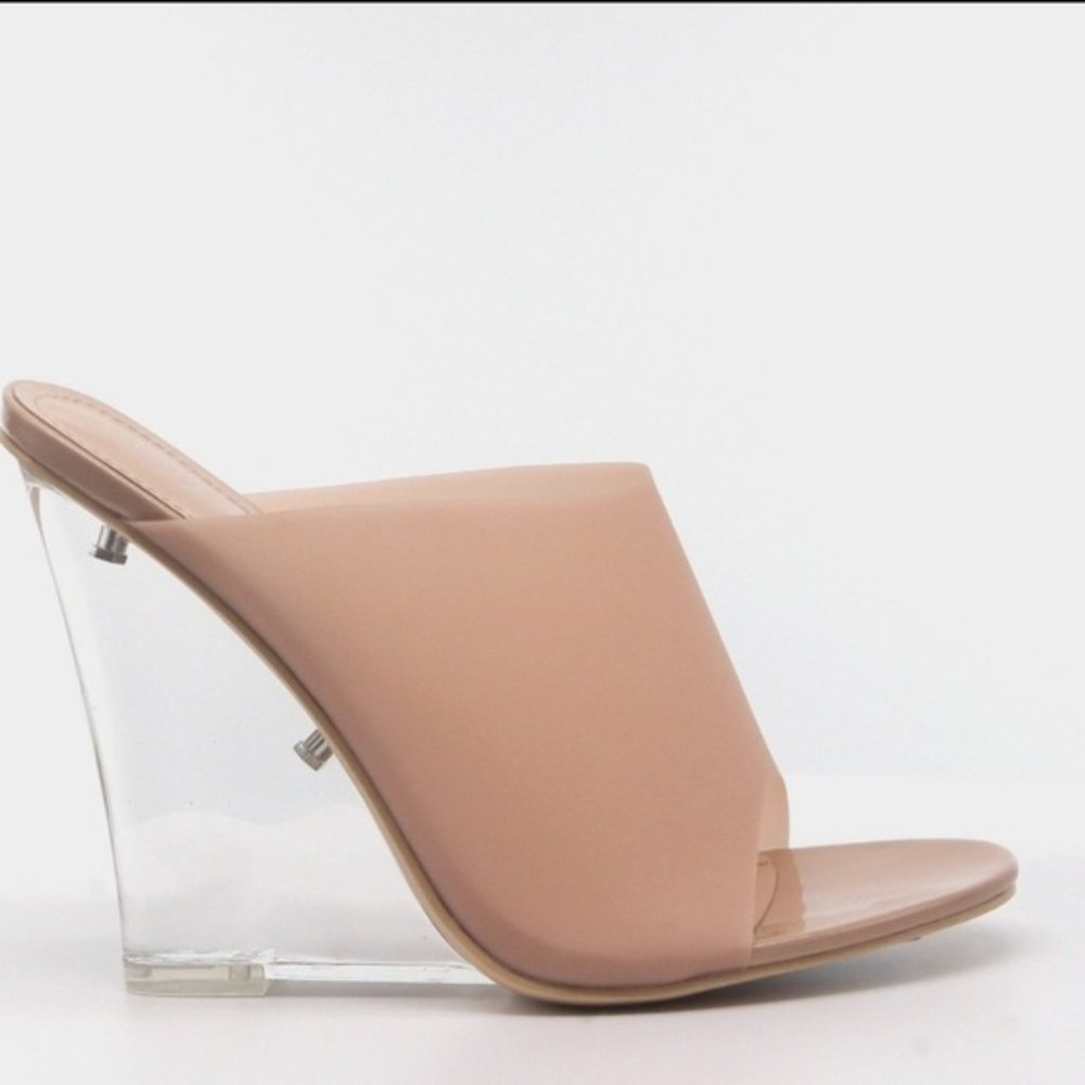 Cape Robbin Clear Lucite Nude Wedge Heels Shoes